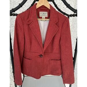 Vintage LL BEAN 100% SHETLAND Herringbone Wool Tweed Blazer Jacket Misses 12